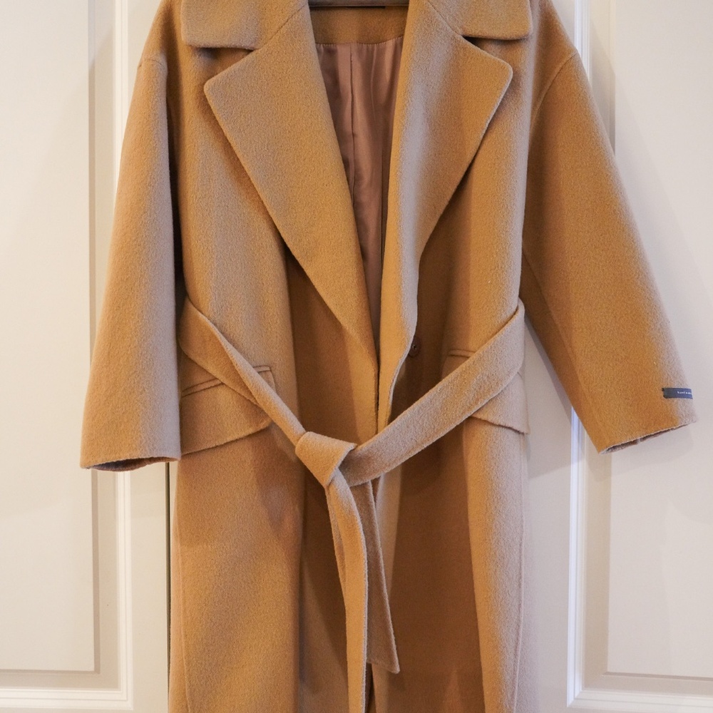 Camel Wool Blend Belted Coat Robe-style Coat– Size S